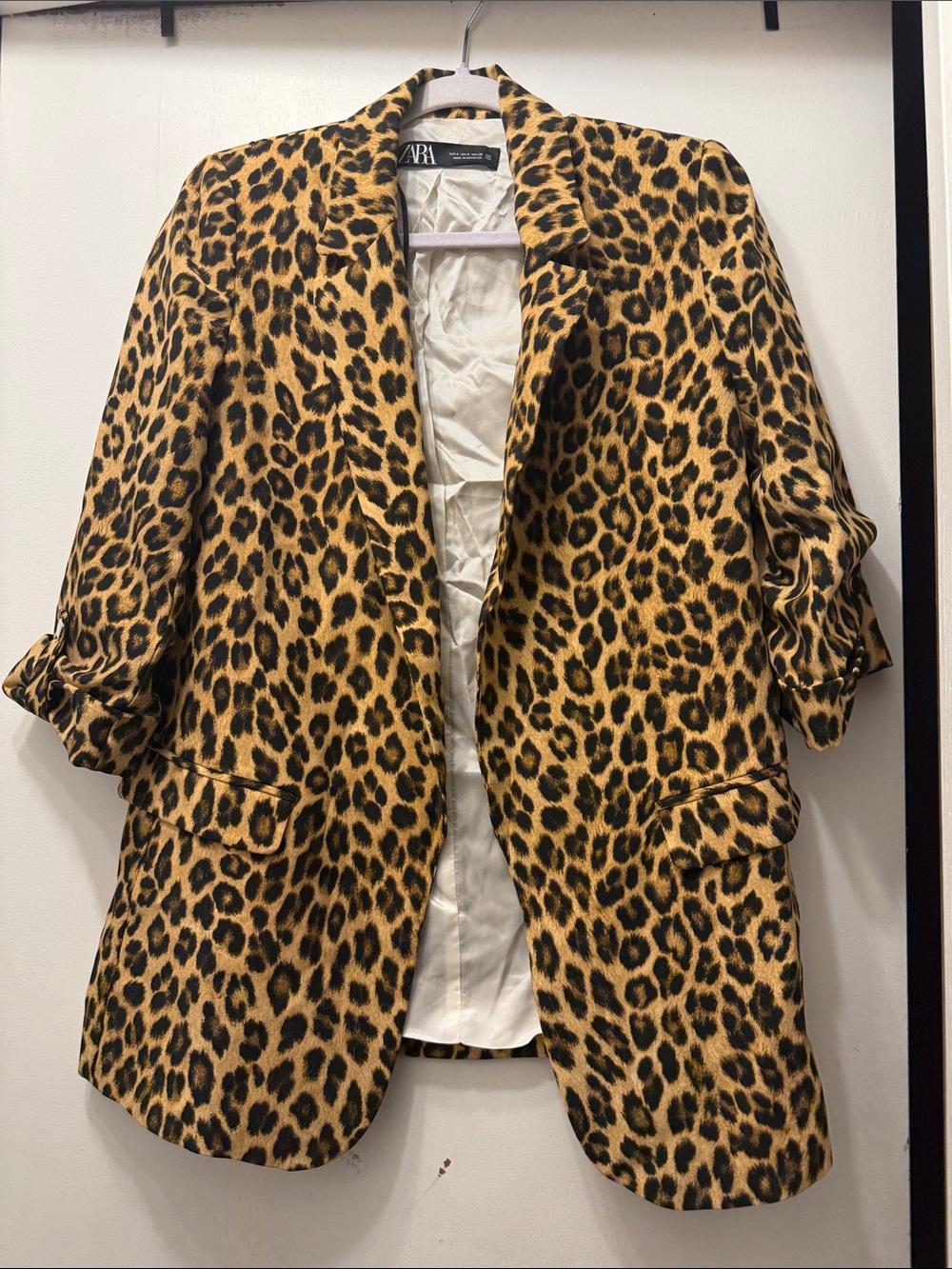 ZARA Leopard-Print Open Blazer Jacket - Tan & Black